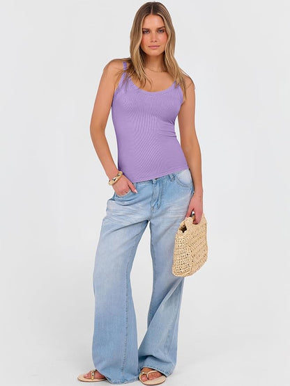 ANRABESS V Neck Tank Tops for Women Ribbed Knit Camisole 2026 Summer Casual Sleeveless Slim Fitted Basic Cami Shirts Clothes