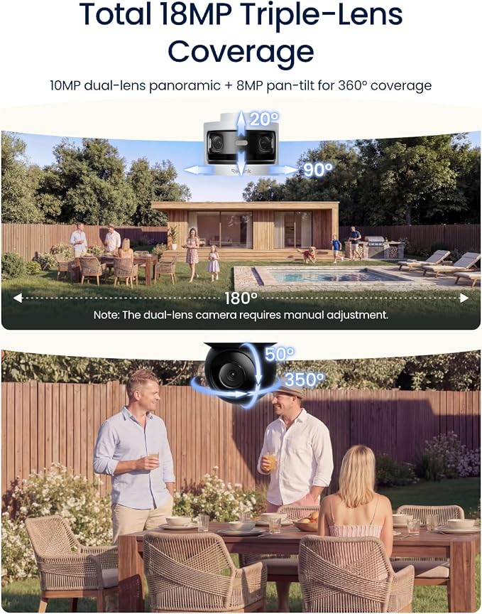 REOLINK OMVI 3i WiFi, 10MP+8MP 4K, Triple-Lens Outdoor Security Camera | 180° Panoramic + Pan-Tilt, SyncTrack&Auto Tracking, Dual-Band WiFi 6, Smart Detection, Local AI Video Search, No Monthly Fees