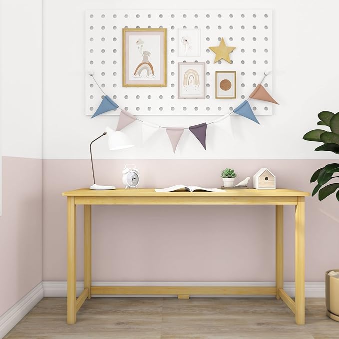 Max & Lily Solid Wood Desk, 55 Inches, Natural