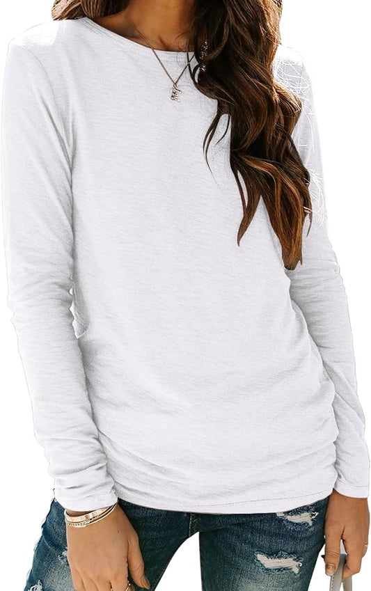 Sherosa Womens T Shirts Long Sleeve Crew Neck Shirts Basic Tee Tops Blouse