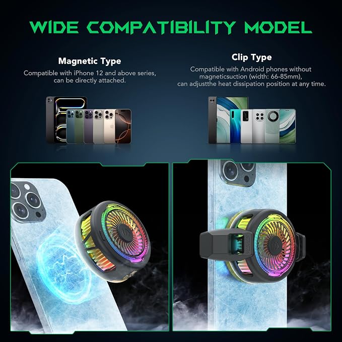 Black Shark FunCooler 5 Magnetic Cell Phone Cooler for Gaming, Portable Mobile Phone Cooling Fan with RGB Light, Cellphone Radiator for iPhone Magnetic Series/Android/Tablet/iPad (Black)