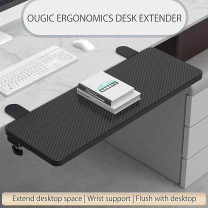 Ergonomics Desk Extender Tray, 25.2"x9.5" Punch-Free Clamp on, Foldable Keyboard Drawer Tray, Table Mount Arm Wrist Rest Shelf, Computer Elbow Arm Support