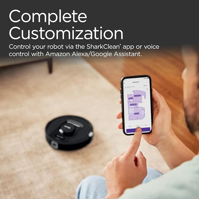 Shark PowerDetect Self-Empty Robot Vacuum with NeverStuck Technology, Auto Deep-Clean Carpets & Hardfloors, 30 Day Capacity HEPA Bagless Base, for Pet Hair, WiFi Black, AV2820S