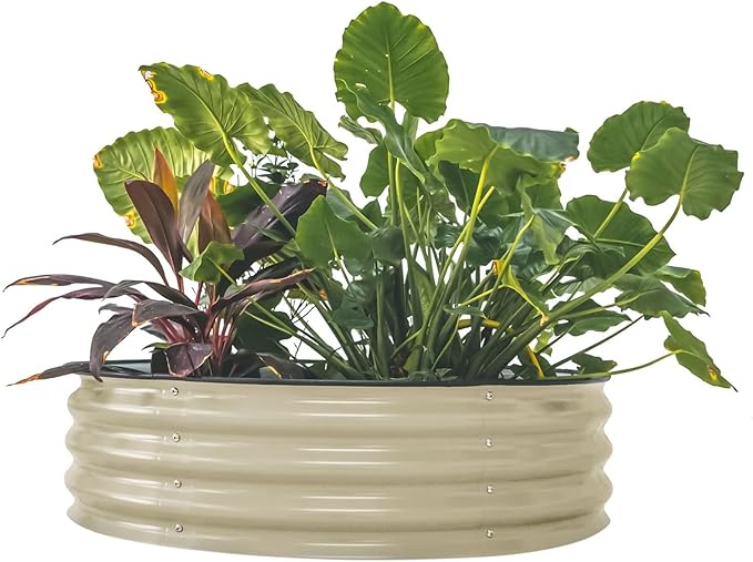 Vego garden 11" Tall 42" Round Raised Garden Bed Metal Raised Bed Planter Box for Vegetables Flowers Patio, Pearl White