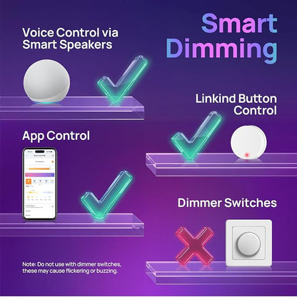 Linkind Matter Smart Light Bulb, Smart Bulbs Work with Apple Home/Siri/Alexa/Google Home/SmartThings, LED Color Changing Light Music Sync RGTBW, Smart Home, 60W 800LM A19 E26 2.4Ghz WiFi Only, 2 Pack