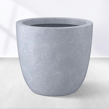 Kante 14 Inch Dia Round Concrete Planter, Indoor Outdoor Large Plant Pot with Drainage Hole and Rubber Plug for Home Patio Garden, Gray