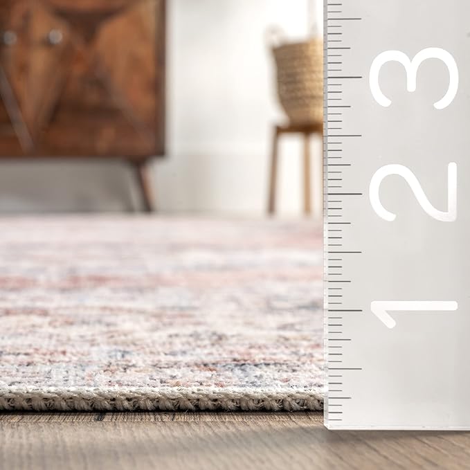 nuLOOM Desna Machine Washable Faded Vintage Ultra Thin Runner Rug, 2' 6" x 8', Peach