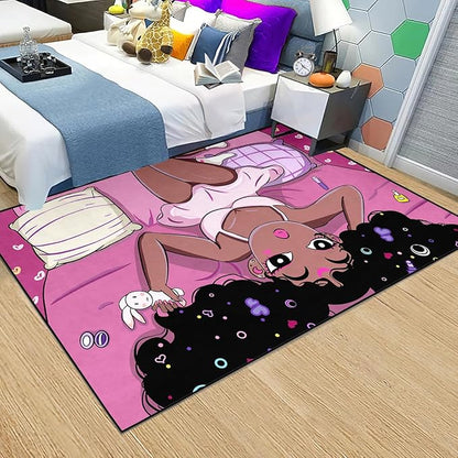 Black Magic Girls for Bedroom Large Cute African American Girls Floor Rugs for Bedroom Black Magic Girl Area Rug Girls Room Decor Pink Room Decor for Teen Girls, 4'×5'