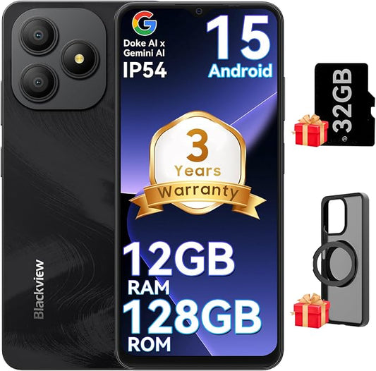 Blackview Wave 9C Unlocked Android Phones, Android 15 Cell Phone Unlocked, 6.56" Smartphones, 12+128GB/2TB，13MP+8MP，5000mAh，Fingerprint/Face ID, Black