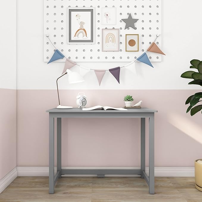 Max & Lily Solid Wood Desk, 40 Inches, Grey