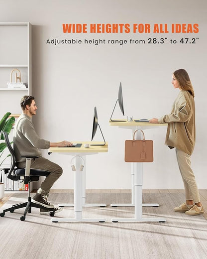Electric Standing Desk Adjustable Height Stand Up Desk, 55" x 24" Sit Stand Desk, Low Noise Home Office Desk, Computer Desk with Splice Board, Child Lock & Memory Function, Maple