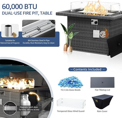 NICESOUL 13 Piece Patio Set with Fire Pit Table, 500 lbs High Weight Capacity Large Outdoor Sectional with Fire Pit & Chaise Lounge, 29.3'' High Back Patio Sectional Deep Seating Grey & Black