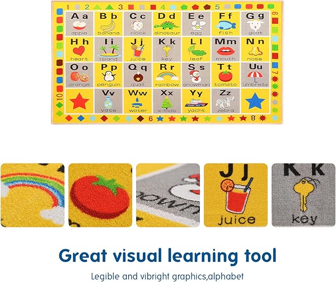 Booooom Jackson ABC Rug, 3.3 x 4.9 ft, Educational Area Rug for Kids, Non-Slip Polyester Rug with Alphabet, Shapes, Animals & Fruits, Perfect for Playroom, Nursery, Classroom