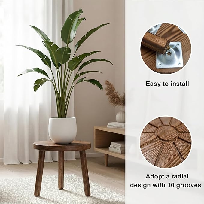 Delma Wood Plant Stands Indoor, 5-Pack Single Plant Stand for 6-12 Inch Pots, Mid-Century Modern Plant Stool, Tall Plant Stand for Large Plants for Living Room, Balcony, Office (Dark Brown, 5-Pack)