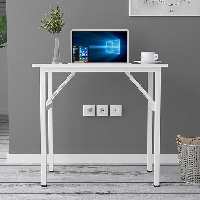 SogesGame 31.5 inches Small Desk Computer Desk for Small Space Small Folding Table Small Writing Desk Compact Desk Foldable Desk No Install Needed, White