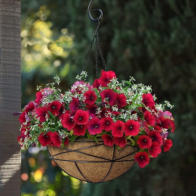 4 Pack 12 Inch Hanging Planters for Outdoor Plants Metal Watering Flower Baskets with Coco Liner for Hanging Pot Round Plant Holders Planter for Outside Garden Decoration