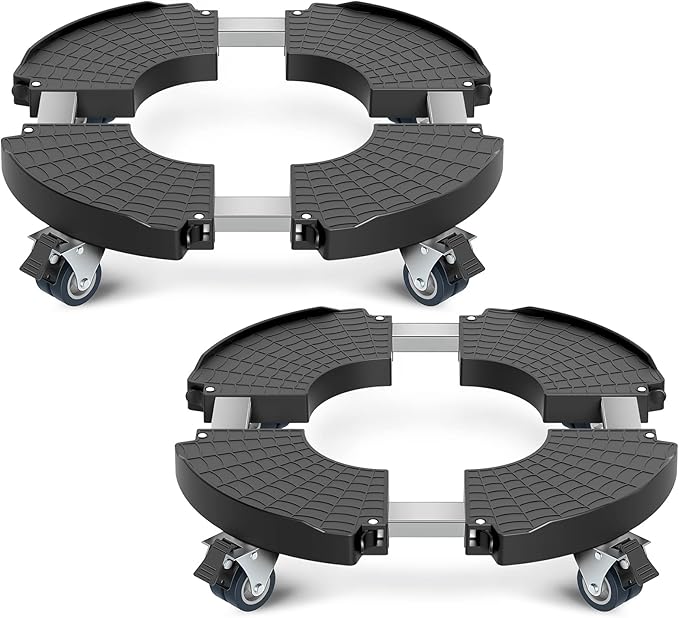 VANCASTLE Plant Caddy with Lockable Wheels Heavy Duty 450lbs Capacity, 15-22 Inch Adjustable Plant Stand with Wheels Rolling base, Plant Dolly for Flower Pot Mover Indoor Outdoor, Black, 2 Pack