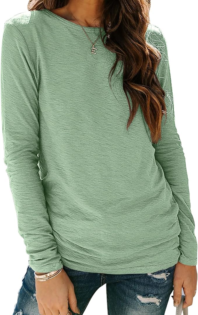 Sherosa Womens T Shirts Long Sleeve Crew Neck Shirts Basic Tee Tops Blouse
