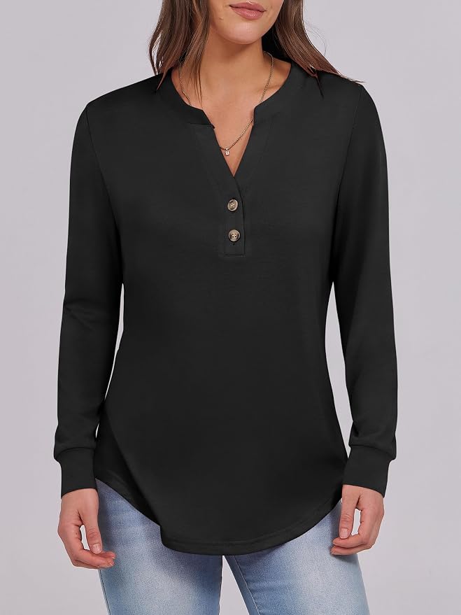ANRABESS Women's Long Sleeve Shirts 2026 Spring Fashion Dressy Casual Tops Trendy Henley Blouses Cute Work Outfits Clothes