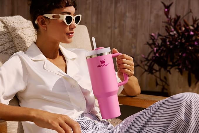 STANLEY Quencher H2.0 Tumbler with Handle and Straw 20 oz | Flowstate 3-Position Lid | Cup Holder Compatible for Travel | Insulated Stainless Steel Cup | BPA-Free | Fluted Marina Shine