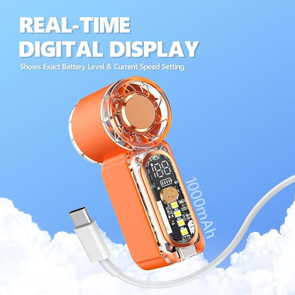 Portable Mini Handheld Fan, 100 Speed Adjustable Pocket Fan with Digital Display, USB-C Rechargeable Personal Fan, Long Battery Life, Small Cooling Fan for Travel(Orange)