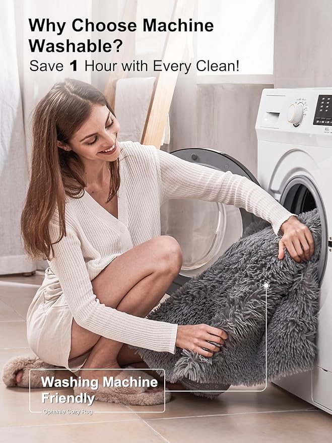 Ophanie Grey Machine Washable 3 x 5 Feet Rugs for Bedroom, Fluffy Shaggy Bedside Floor Dorm Area Rug, Soft Fuzzy Non-Slip Indoor Room Carpet for Kids Boys Girls Teen Home Decor Aesthetic, Nursery