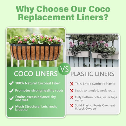 Legigo 2 Pack Trough Coco Liner for Planters- 48 Inch Window Box Liners Coconut Coir Basket Liners, Planter Box Coconut Liner for Window Flower Box Pots, Fence Trough Planter, Wall Planter Basket