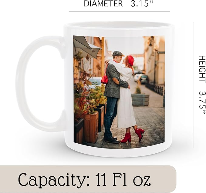 Personalized Coffee Mug | Custom Photo Text and Logo Ceramic Mug | Customized 11 Oz Tea Cup for Men & Women | Unique Gift Idea - Taza Personalizadas Design with Picture or Message | White