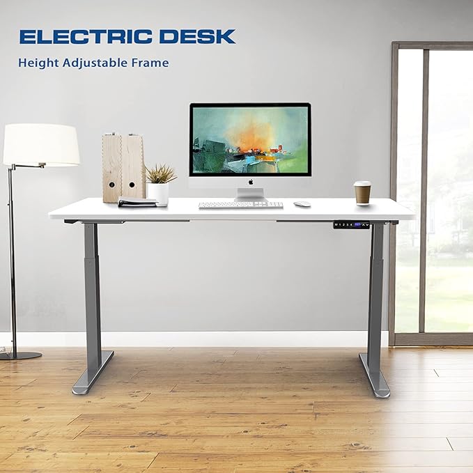 AIMEZO Standing Desk Frame, Dual Motor Electric Height Adjustable Sit Stand Desk Frame with 4 Memory Preset Button, USB Charging Port for Home Office (2 Tier Legs, Gray)