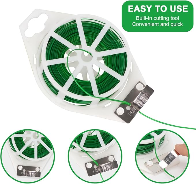 2 Pack 492FT Garden Twist Tie with Built-in Cutter, Rustproof Green Coated Plant Ties for Gardening, Flexible Reusable Tomatoes Ties Support for Indoor Outdoor Home and Office Use