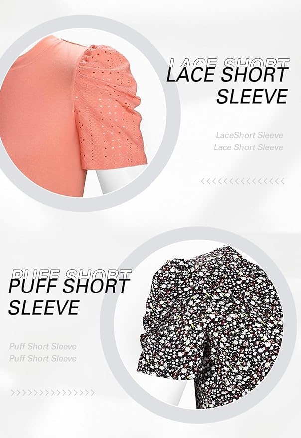 Ivicoer Puff Short Sleeve Shirt for Women Eyelet Tops Summer Crewneck Blouse Loose Fit S-XXL