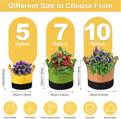 Grow Bags 10 Gallon,6 Pack Fabric Plant Pots with Handles Planter Bag for Outdoor Garden Planting Vegetables Flowers Fruit