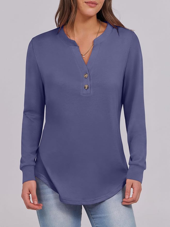ANRABESS Women's Long Sleeve Shirts 2026 Spring Fashion Dressy Casual Tops Trendy Henley Blouses Cute Work Outfits Clothes