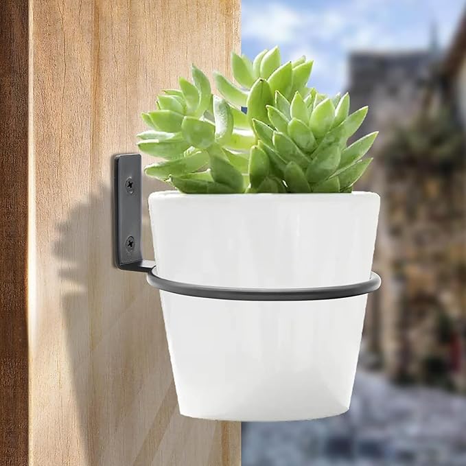 6 Pack 5 inch Flower Pot Holder Ring, Flower Pot Holder Ring Wall Mounted Set Wall Mounted Metal Planter Hanger Matte Black Hanging Plant Holder