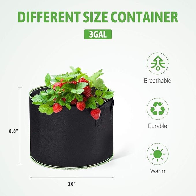 Delxo 20-Pack 3 Gallon Grow Bags Heavy Duty Aeration Fabric Pots Thickened Nonwoven Fabric Pots Plant Grow Bags