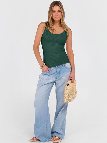 ANRABESS V Neck Tank Tops for Women Ribbed Knit Camisole 2026 Summer Casual Sleeveless Slim Fitted Basic Cami Shirts Clothes