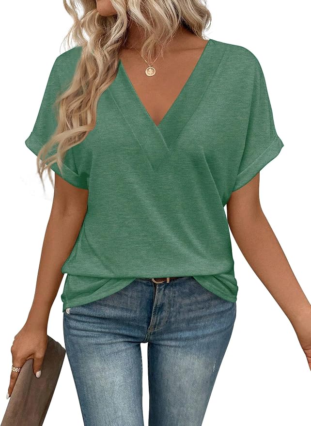 T Shirts Short Sleeve V Neck Tees Womens Tops Beach Vacation Fashion Clothes 2026 Casual Summer Spring Fall Outfits