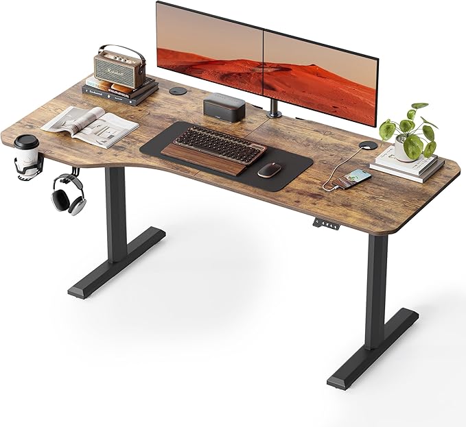 FAMISKY Electric Standing Desk, 63 x 24 Inches Height Adjustable Desk, Ergonomic Home Office Computer Workstation with Vertical Splice Board, Rustic Brown