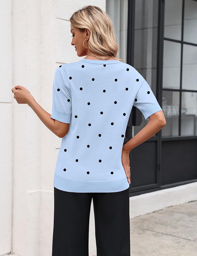 Zeagoo Women's Short Sleeve Sweater 2026 Spring Summer Tops Lightweight Casual V Neck Sweaters Dressy Work Blouses Clothes