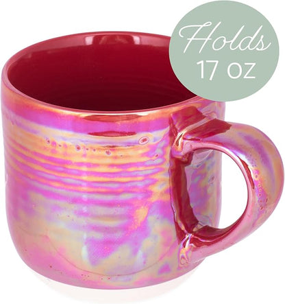 Elanze Designs Glossy Reactive Glaze Large 17 Fluid Ounce Everyday Kitchen Food Grade Ceramic Stoneware Coffee Mug Cup with Comfort Curved Handles, Set of 4, Red