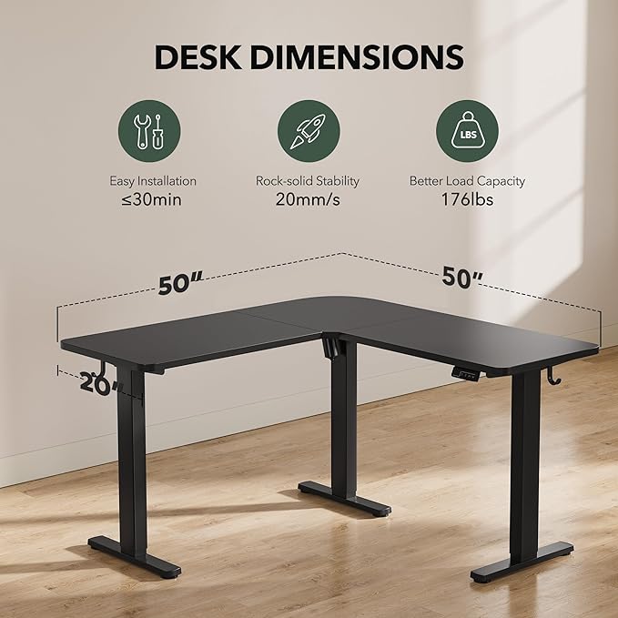 FEZIBO L Shaped Standing Desk, Electric Stand up Height Adjustable Home Office Table, Sit Stand Desk, Black Top