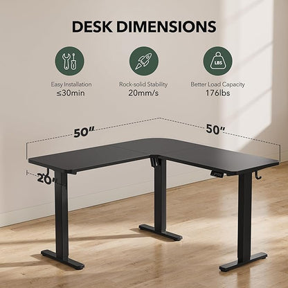 FEZIBO L Shaped Standing Desk, Electric Stand up Height Adjustable Home Office Table, Sit Stand Desk, Black Top