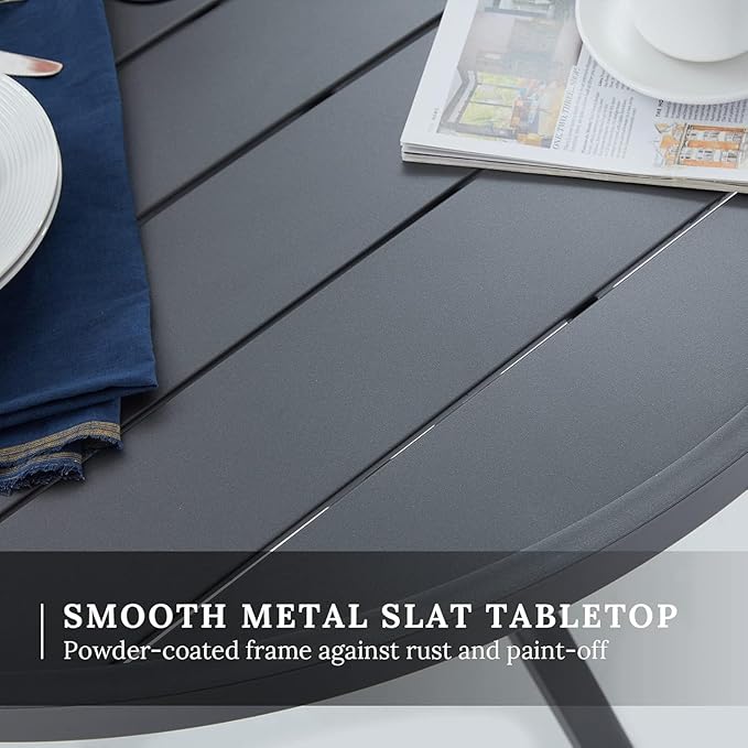 VICLLAX 47.2" Outdoor Round Patio Table for Lawn Garden, All Weather Metal Round Patio Dining Table with Adjustable Umbrella Hole, 6 Person Patio Table, Grey Tabletop