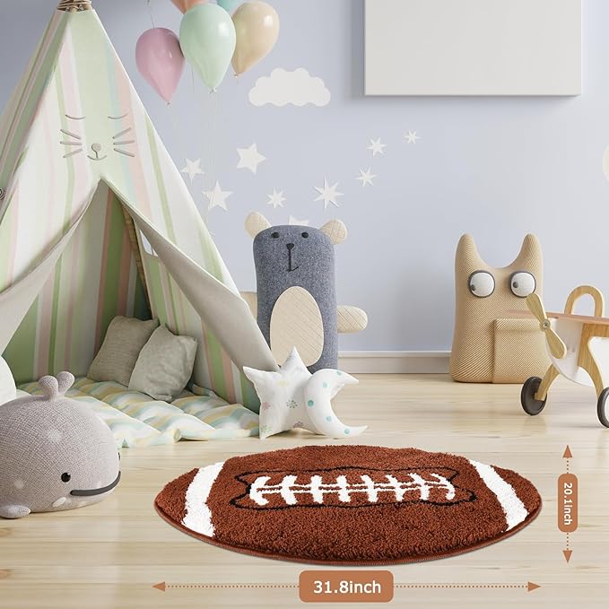 Cool Football Rug for men room decor-32"x 20" Non Slip kid Rug for Aesthetic bathroom & area rugs fun Decor Microfiber Fluffy Rug for y2k Room Decor-Cute Rug