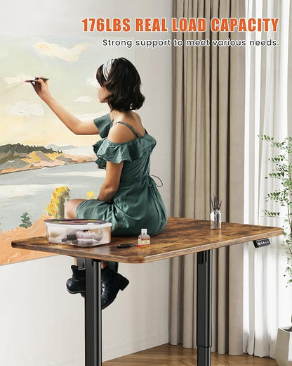 Electric Standing Desk Adjustable Height Stand Up Desk, 48" x 24" Sit Stand Desk, Low Noise Home Office Desk, Computer Desk with Whole-Piece Board, Child Lock & Memory Function, Rustic Brown