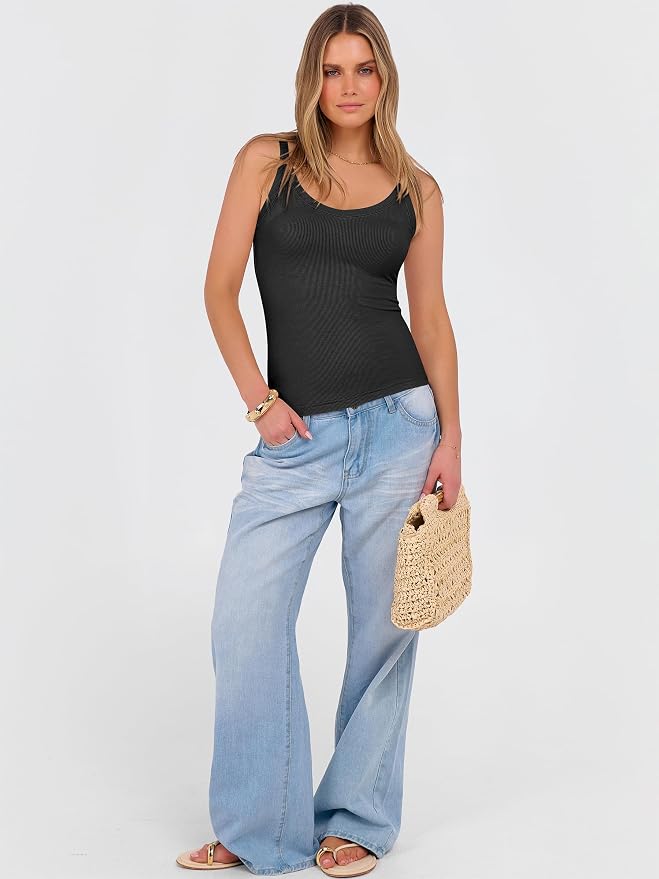 ANRABESS V Neck Tank Tops for Women Ribbed Knit Camisole 2026 Summer Casual Sleeveless Slim Fitted Basic Cami Shirts Clothes