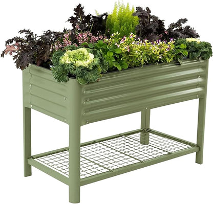 Elevated Raised Garden Bed-V Series, 2' x 4' Garden Beds with Legs & Storage Rack for Patio Porch, 700 Lbs Weight Capacity, Outdoor Planter Boxes for Gardening Herbs Vegetables Flowers, Olive Green