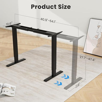 Dual Motor Standing Desk Frame- Heavy Duty Electric Desk Legs, Adjustable Desk Base, Sit Stand Up Desk Frame with Memory Controller for 43''-70'' Desktop, Home & Office DIY Workstation