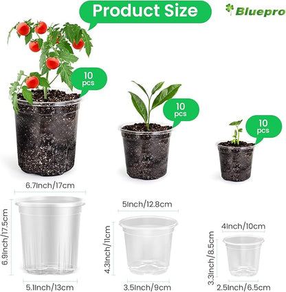 36 Packs 5/4/3.5 Inch Reinforced Clear Nursery Pots with Drainage Hole, Transparent Variety Pack Plastic Plant Pot Seedling Planter for Vegetable Propagation, Root Cutting, Seed Starting