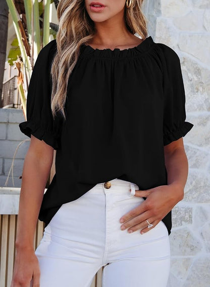 EVALESS Womens Tops Off The Shoulder Blouses for Women Dressy Casual Cute Puff Sleeve T Shirts Fashion 2026